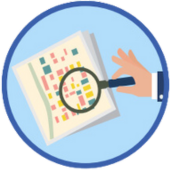 Magnifying glass over data showing records research